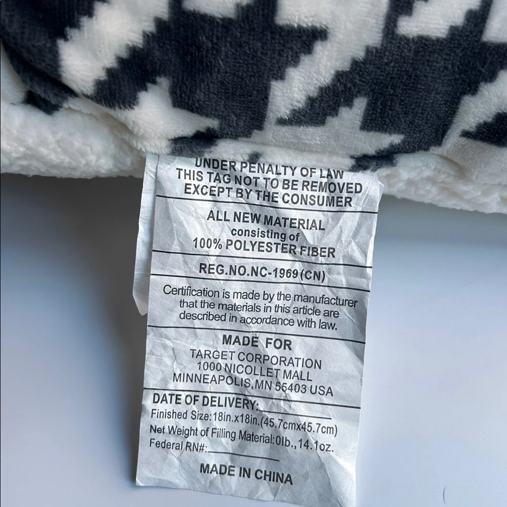 Threshold Houndstooth Printed 18” Square Pillow Faux Shearling Charcoal Gray